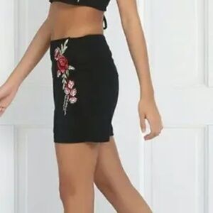 Fashion Nova Black Shorts with Red Floral Accents